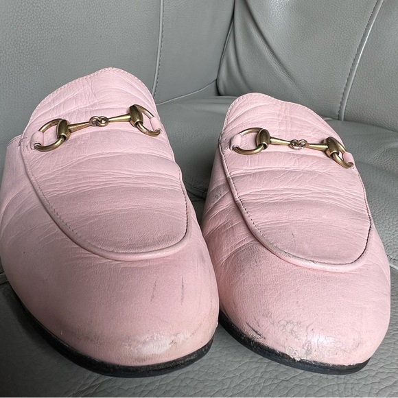 GUCCI Princetown Leather Horsebit Loafer Mules Sz 37.5 Perfect Pink Italy Made - Picture 6 of 17